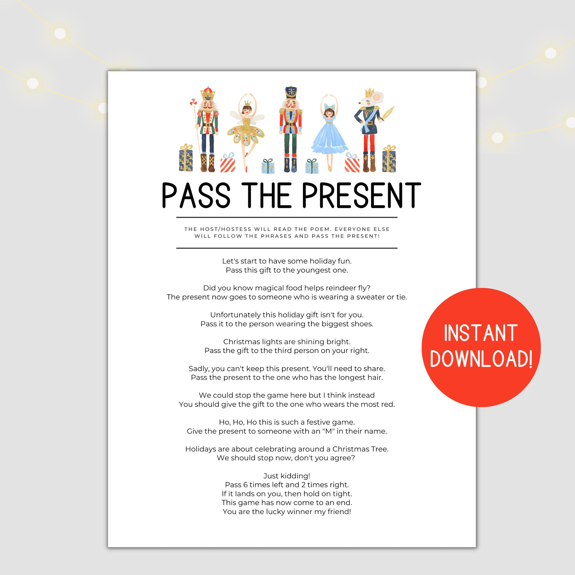 Pass The Gift Game Poem, Pass The Present Game, Pass The Parcel in Printable Pass the Gift Game Poem