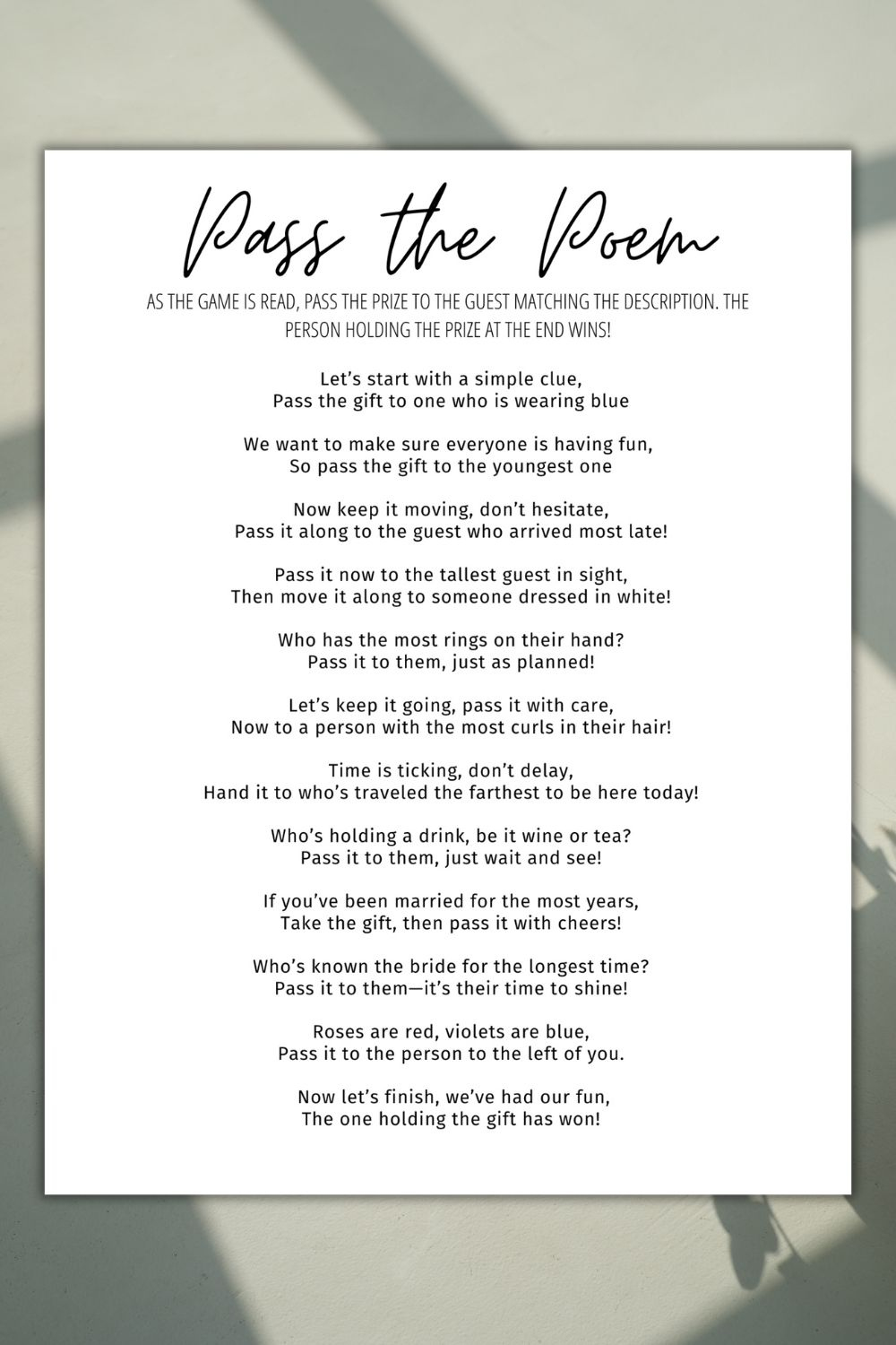 Pass The Poem Bridal Shower Game With Free Printable intended for Printable Pass The Gift Game Poem