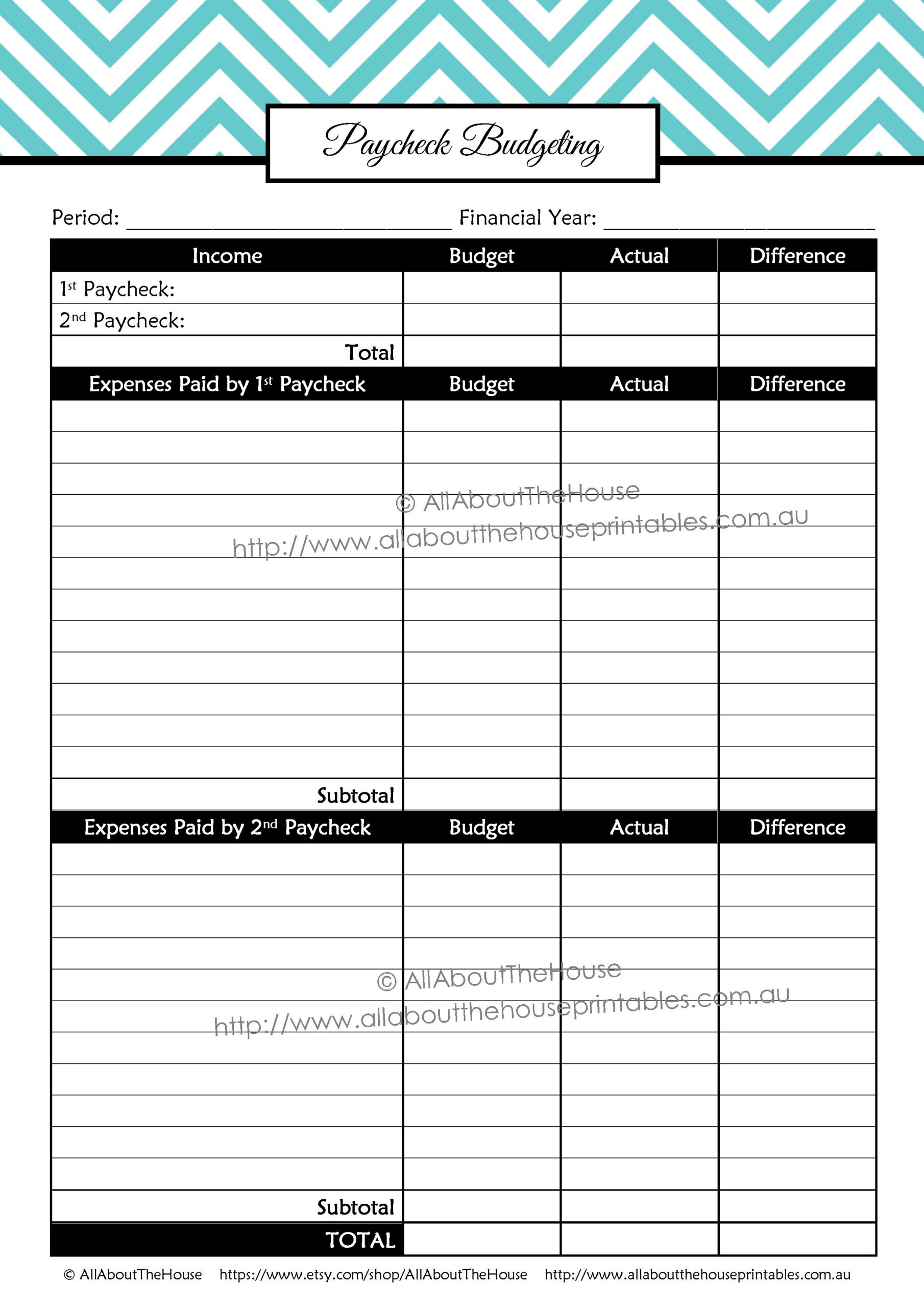 Paycheck Budgeting Printable Template Worksheet Editable Letter in Printable Weekly Paycheck Budget Template