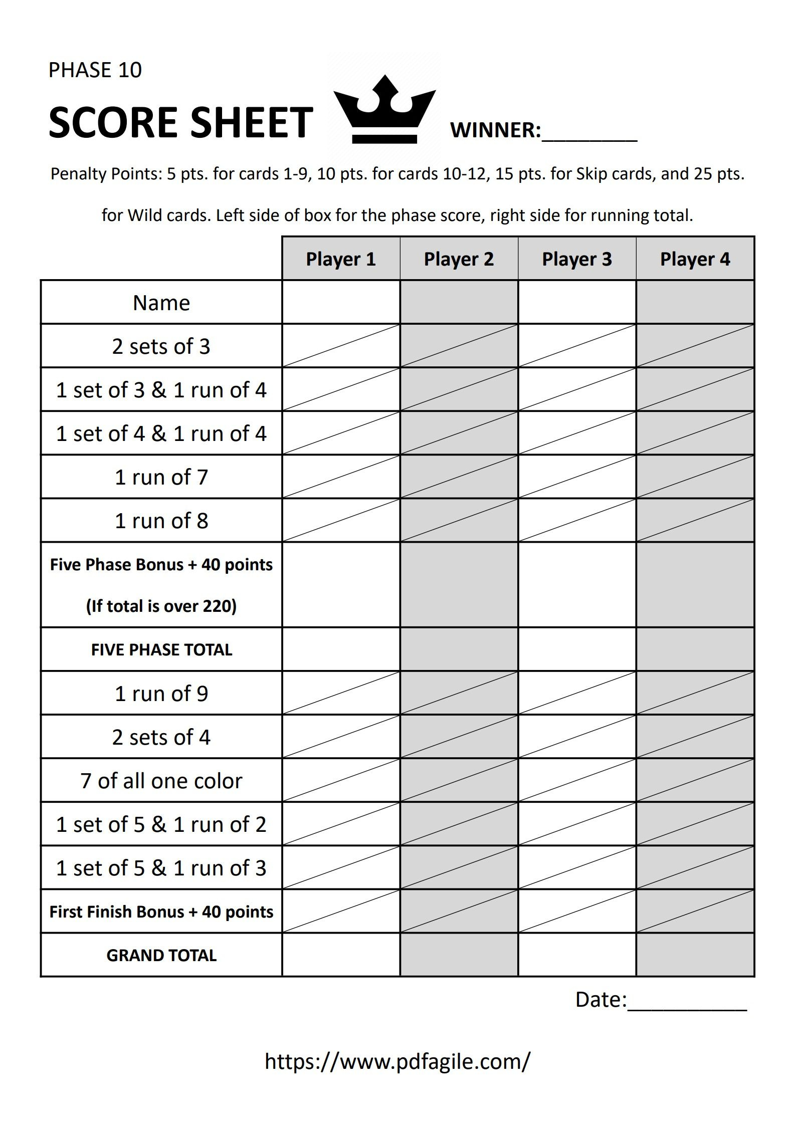 Phase 10 Scoresheet Template | Pdf Agile inside Printable Phase 10 Score Sheet