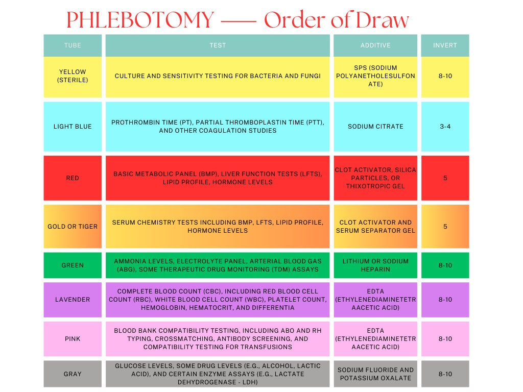 Phlebotomy Order Of Draw Pdf - Etsy Singapore throughout Printable Order Of Draw Chart
