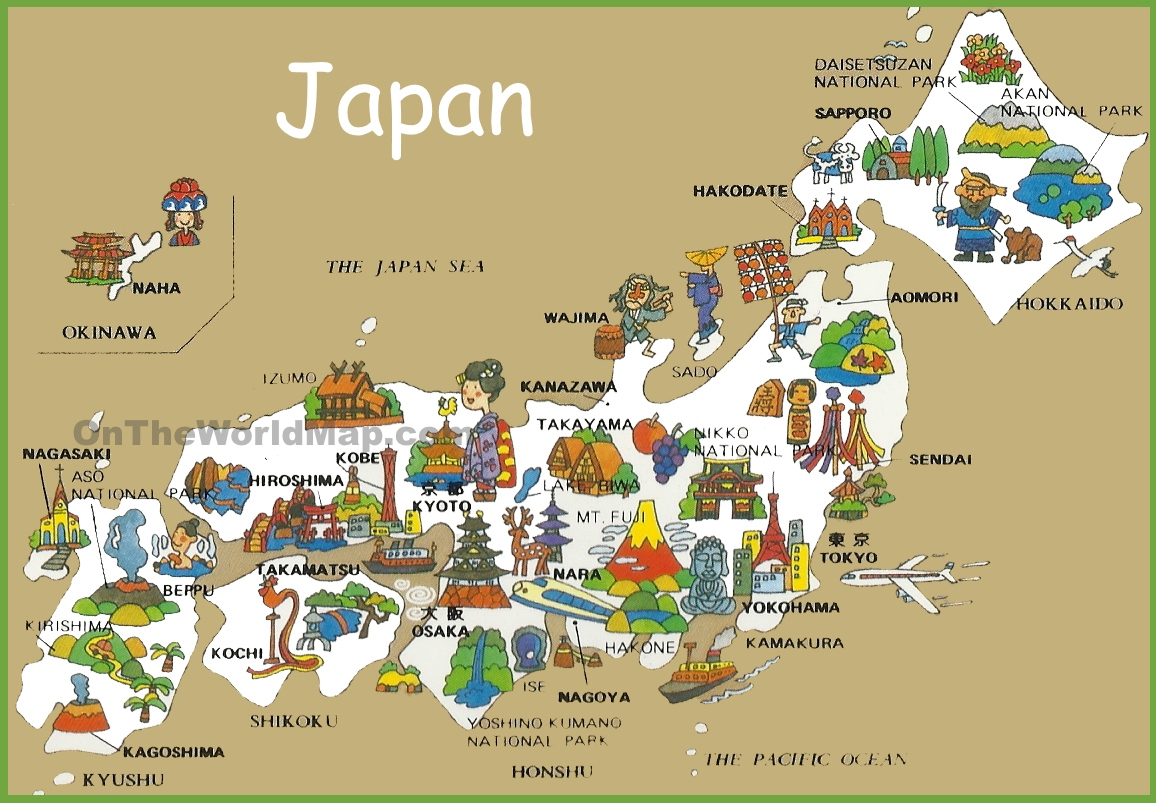 Pictorial Travel Map Of Japan - Ontheworldmap within Printable Tourist Map Of Japan