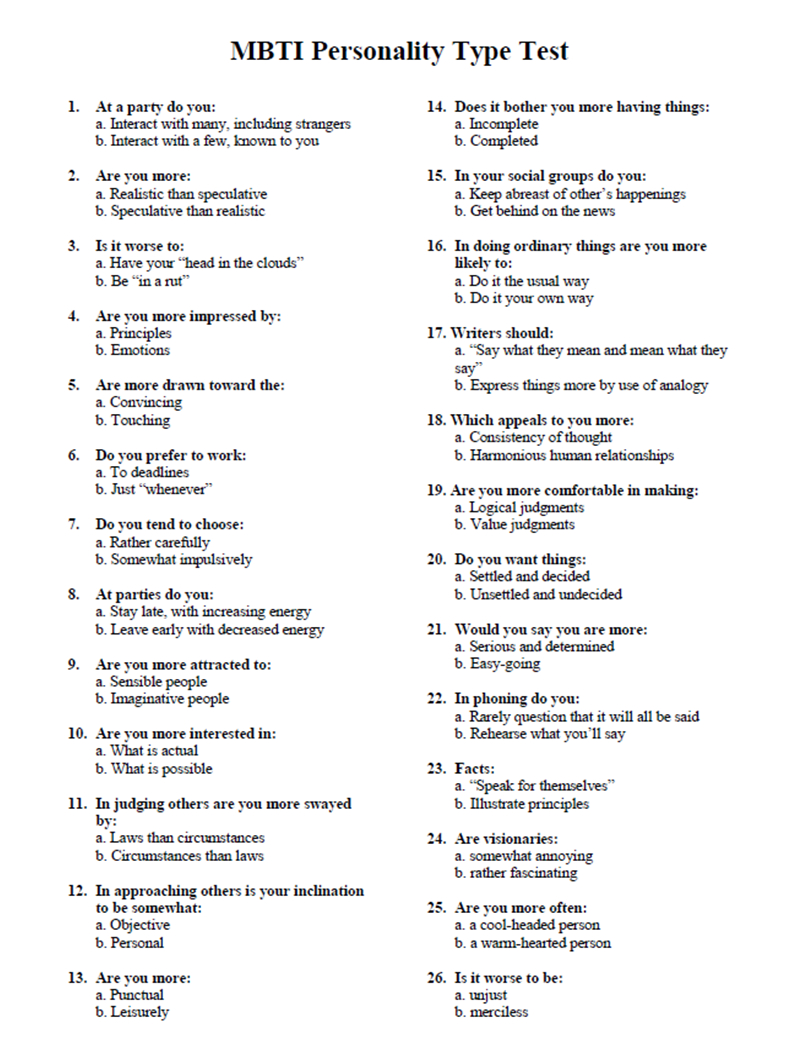 Pin Page - Worksheets Library regarding Personality Test Printable Myers Briggs