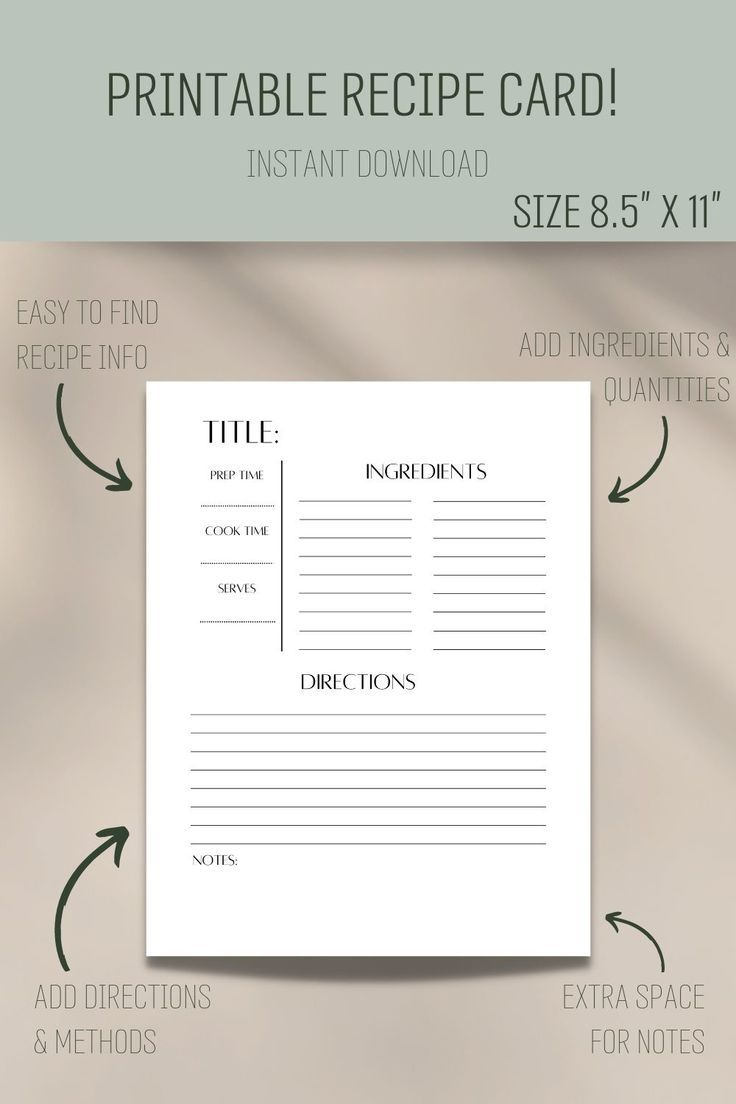 Printable 8.5X11 Recipe Card Template for Free Printable Recipe Template 8.5 X 11