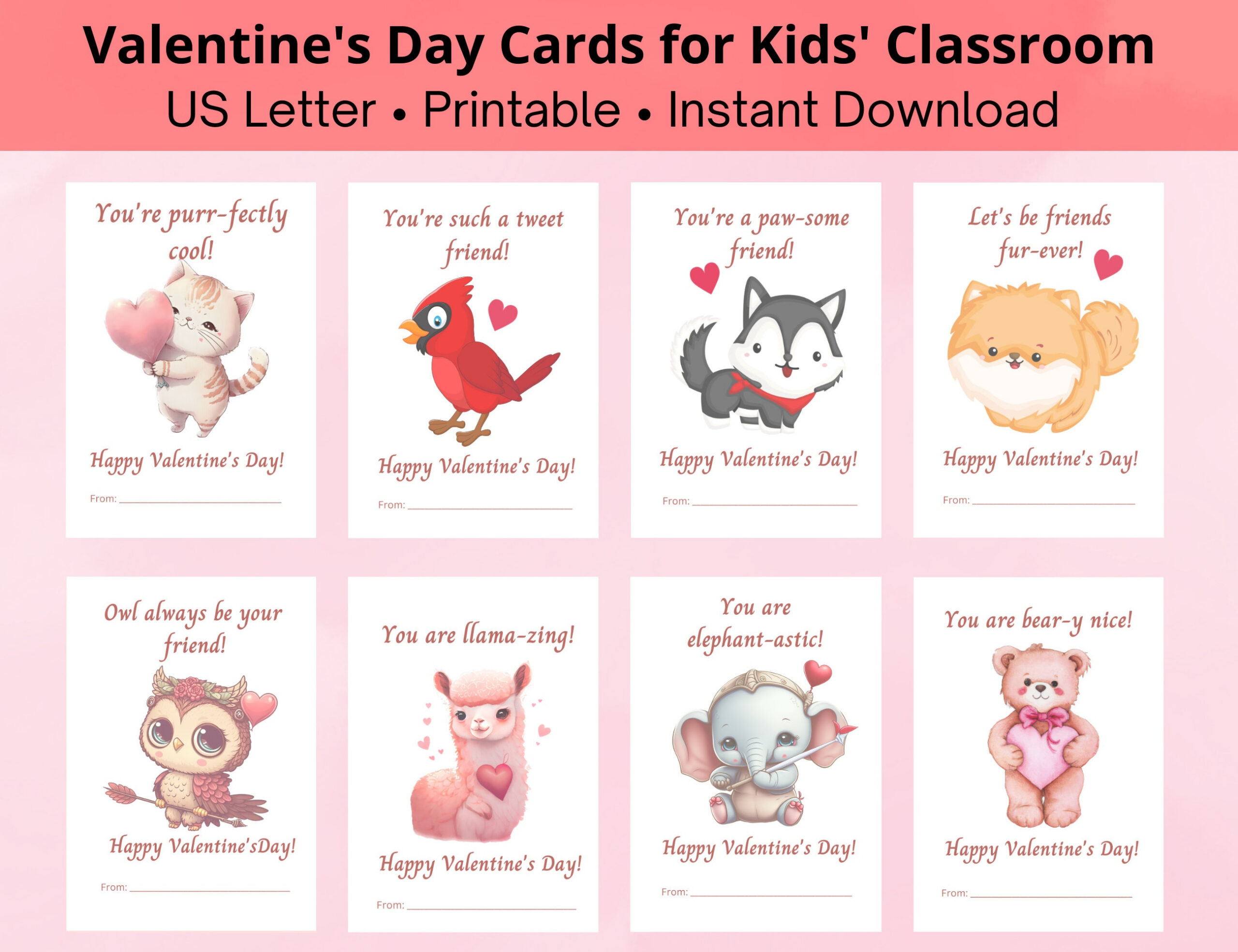 Printable Animal Valentine&amp;#039;S Day Cards For Kids; Cute Animal for Cute Printable Valentines Day Cards