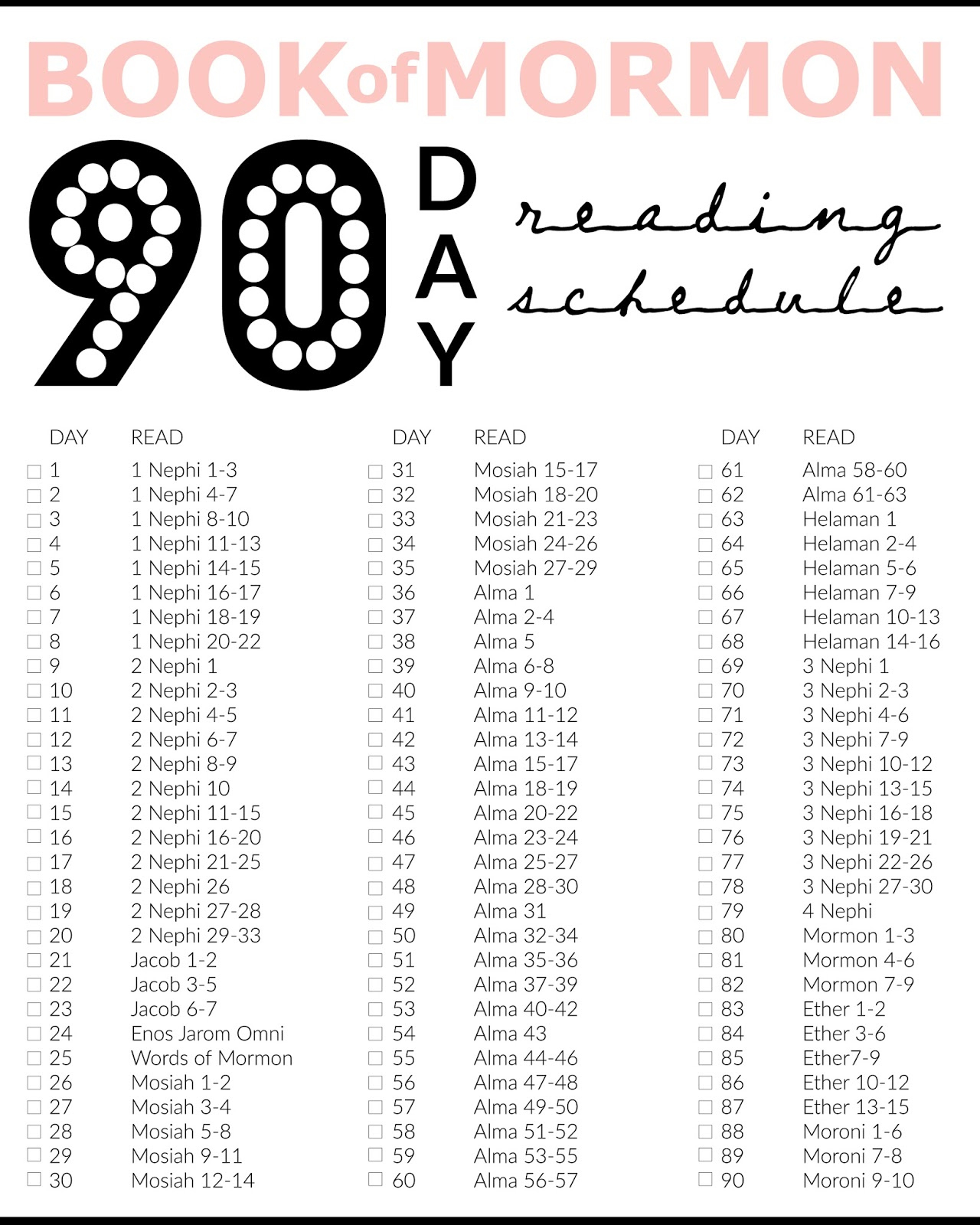 Printable: Book Of Mormon 90 Days Reading Chart | Audrey Fuller inside Printable Book Of Mormon Reading Chart