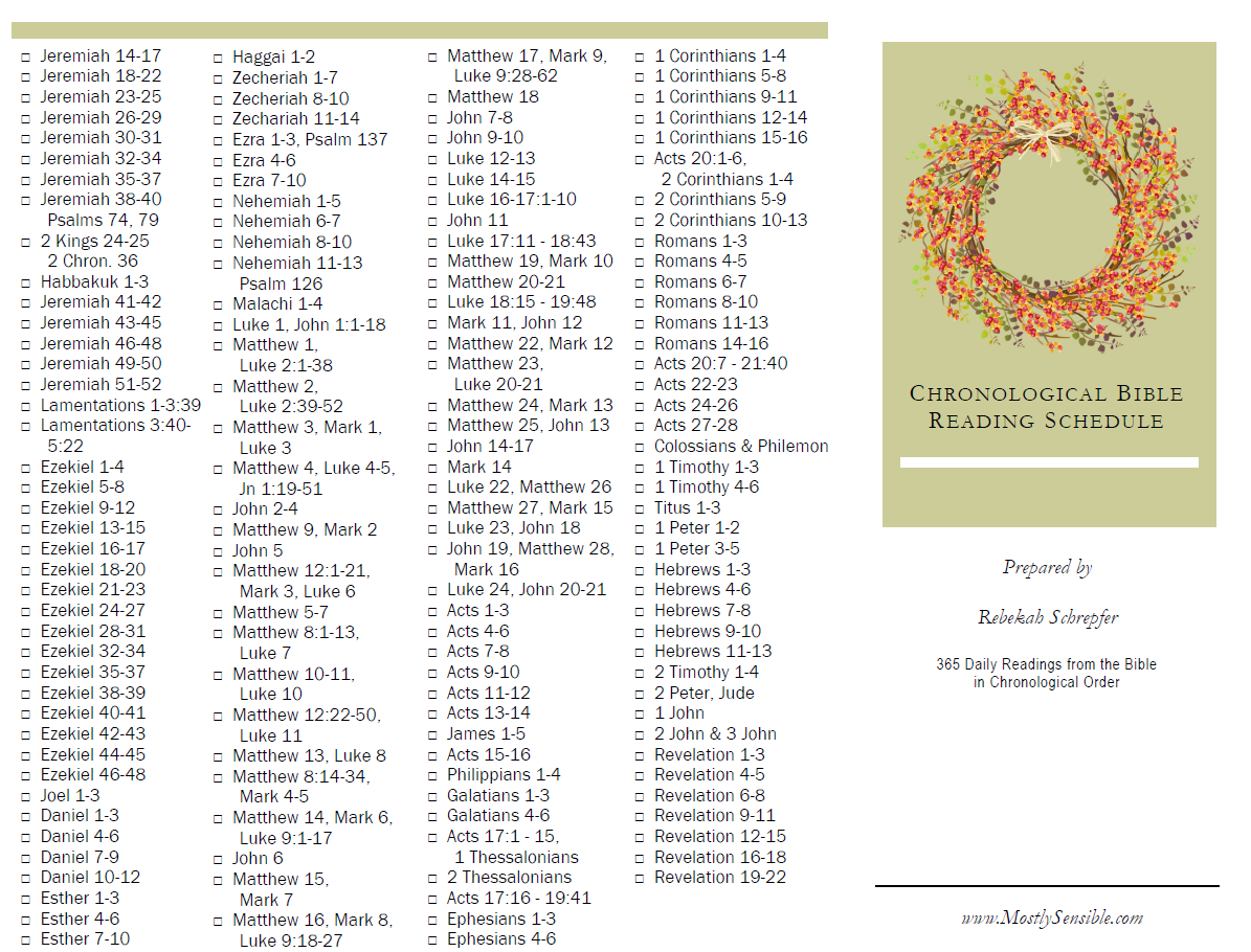 Printable Chronological Bible Reading - Mostlysensible with Free Printable Chronological Bible Reading Plan