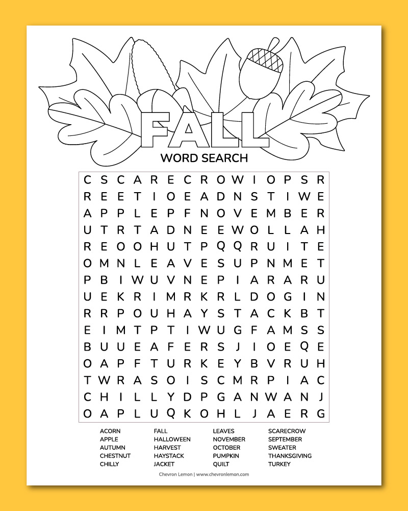 Printable Fall Word Search - Chevron Lemon with regard to Free Printable Fall Word Search Puzzles