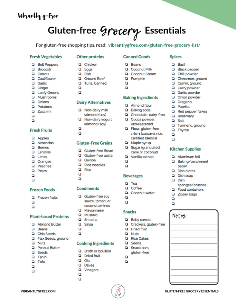 Printable Gluten Free Grocery List + 10 Tips! - Vibrantly G-Free regarding Printable List of Gluten Free Foods