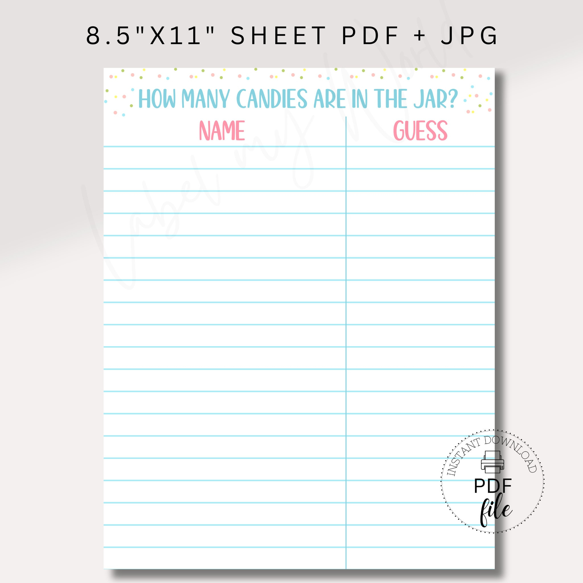 Printable Guess How Many Candies Are In The Jar Sign + Name/Guess within Printable Guess How Many In The Jar