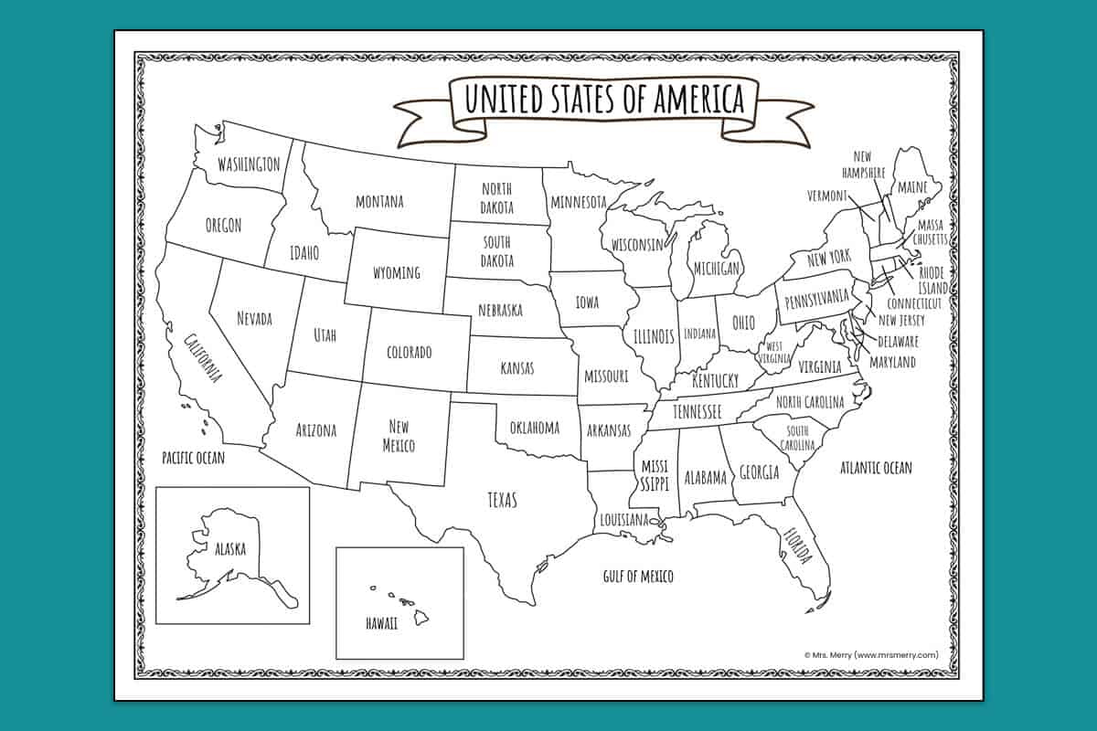 Printable Map Of The United States | Mrs. Merry - Worksheets Library inside United States Map Labeled Printable