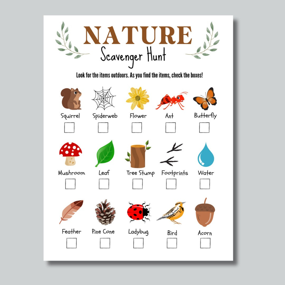 Printable Nature Scavenger Hunt: Kids Outdoor Activity (Pdf) - Etsy regarding Nature Scavenger Hunt For Kids Printable
