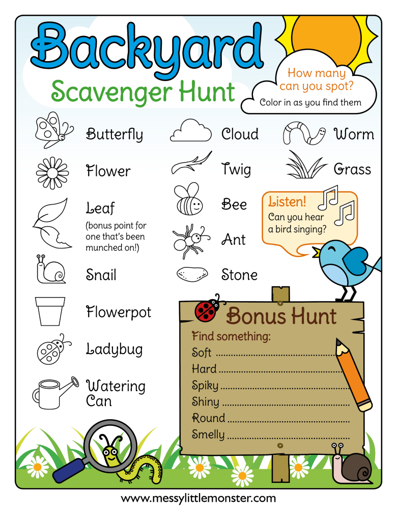 Printable Outdoor Scavenger Hunt - Messy Little Monster throughout Outdoor Scavenger Hunt For Kids Free Printable
