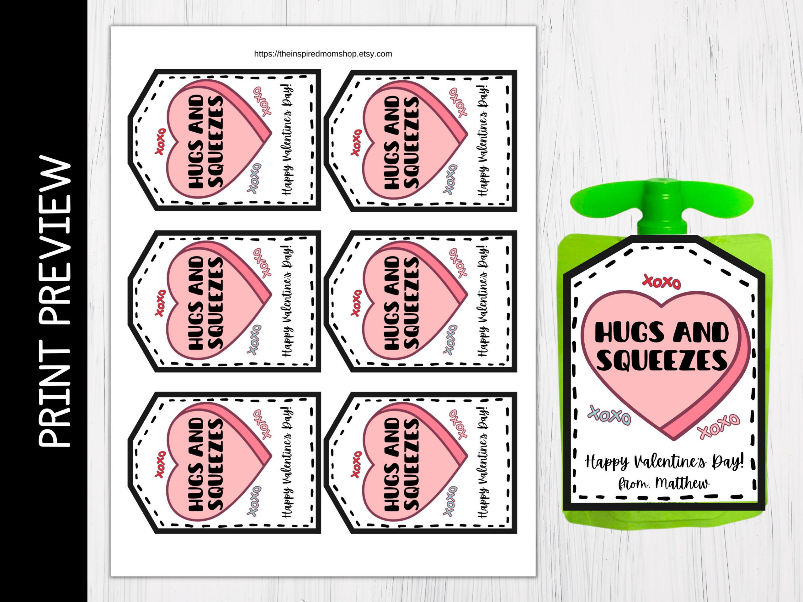 Printable Squeeze Pouch Valentine'S Day Tag: Hugs And Squeezes with regard to Hugs And Squeezes Valentine Printable