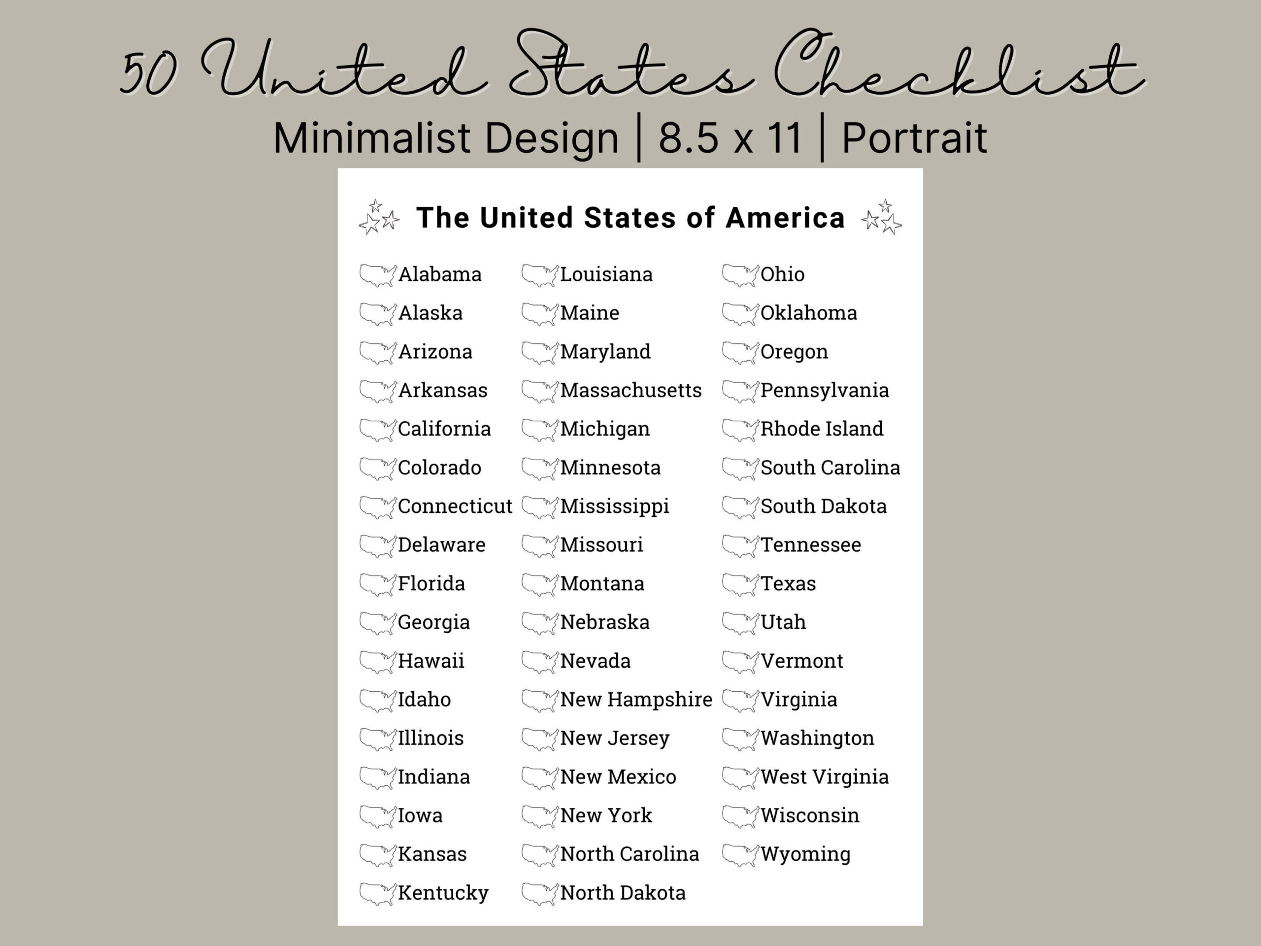 Printable Us States Checklist | Travel Bucket List (Digital inside Printable List of United States