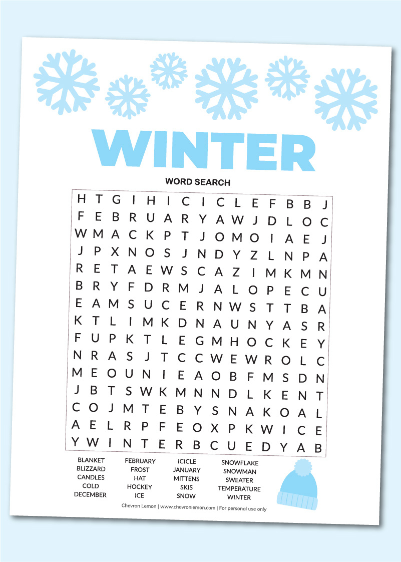 Printable Winter Word Search - Chevron Lemon with regard to Free Printable Winter Word Search