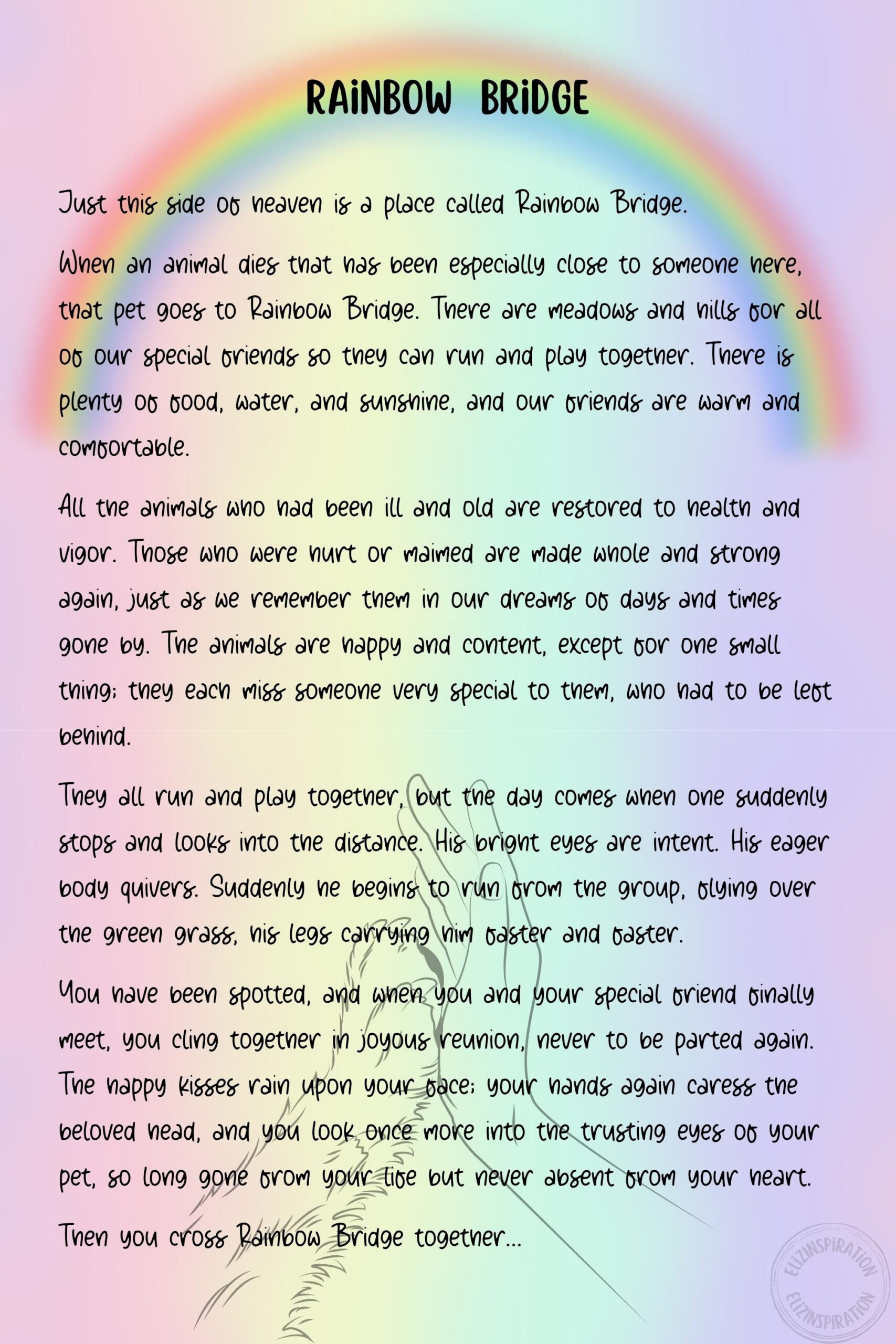 Rainbow Bridge Poem Digital Print - Pet Loss Memorial Print inside Rainbow Bridge For Dogs Printable
