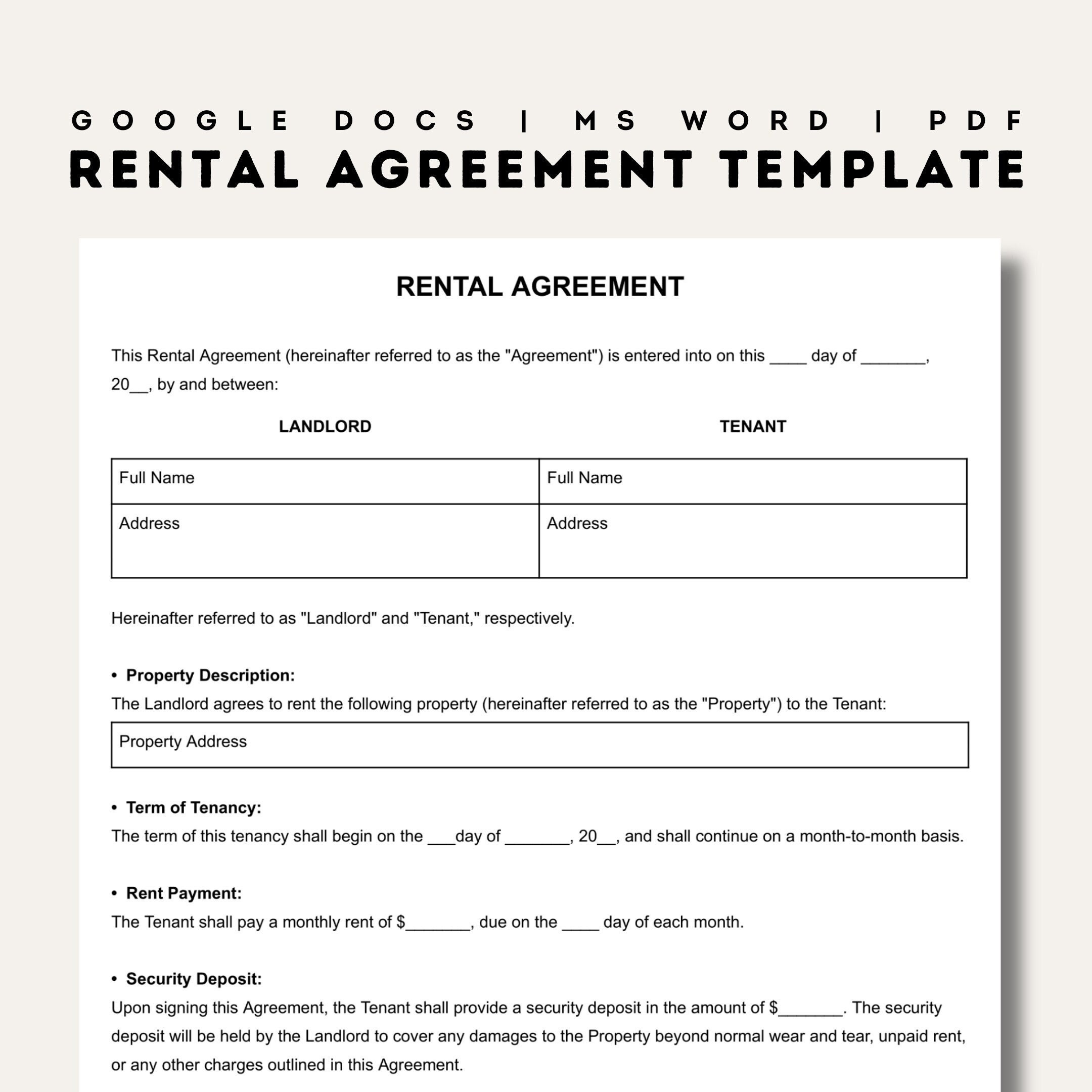 Rental Agreement Templates | Simple Editable Rental Agreements regarding Printable Lease Agreement Template
