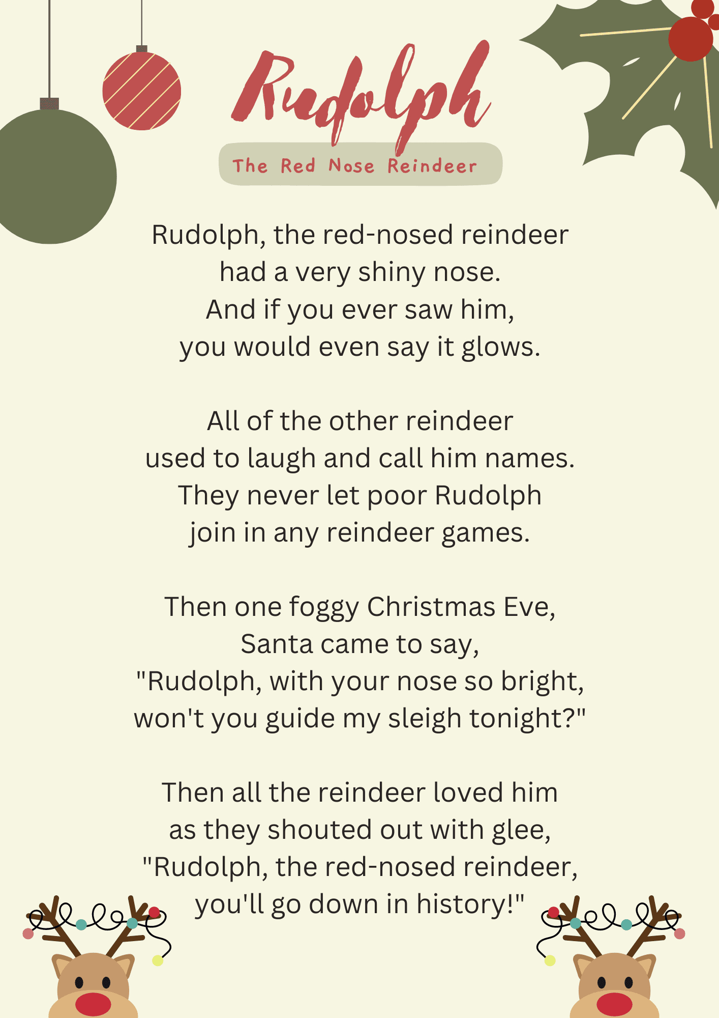 Rudolph The Red Nosed Reindeer Lyrics And Chords for Printable Lyrics Rudolph The Red Nosed Reindeer