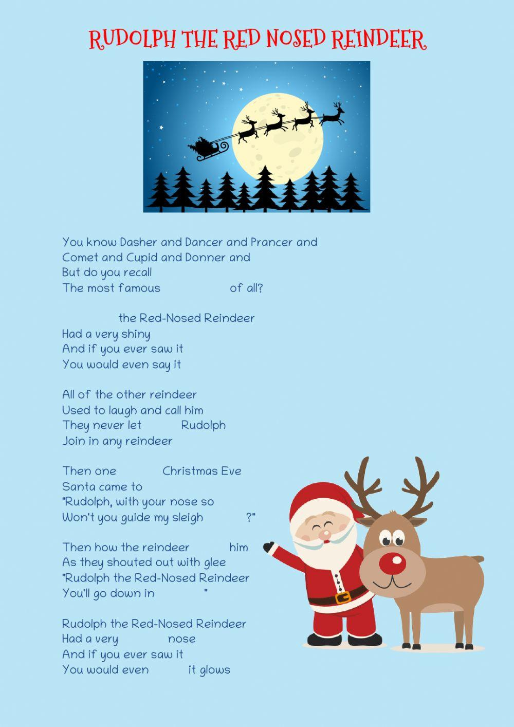 Rudolph The Red Nosed Reindeer Song Lyrics And Colouring Pictures for Printable Lyrics Rudolph The Red Nosed Reindeer