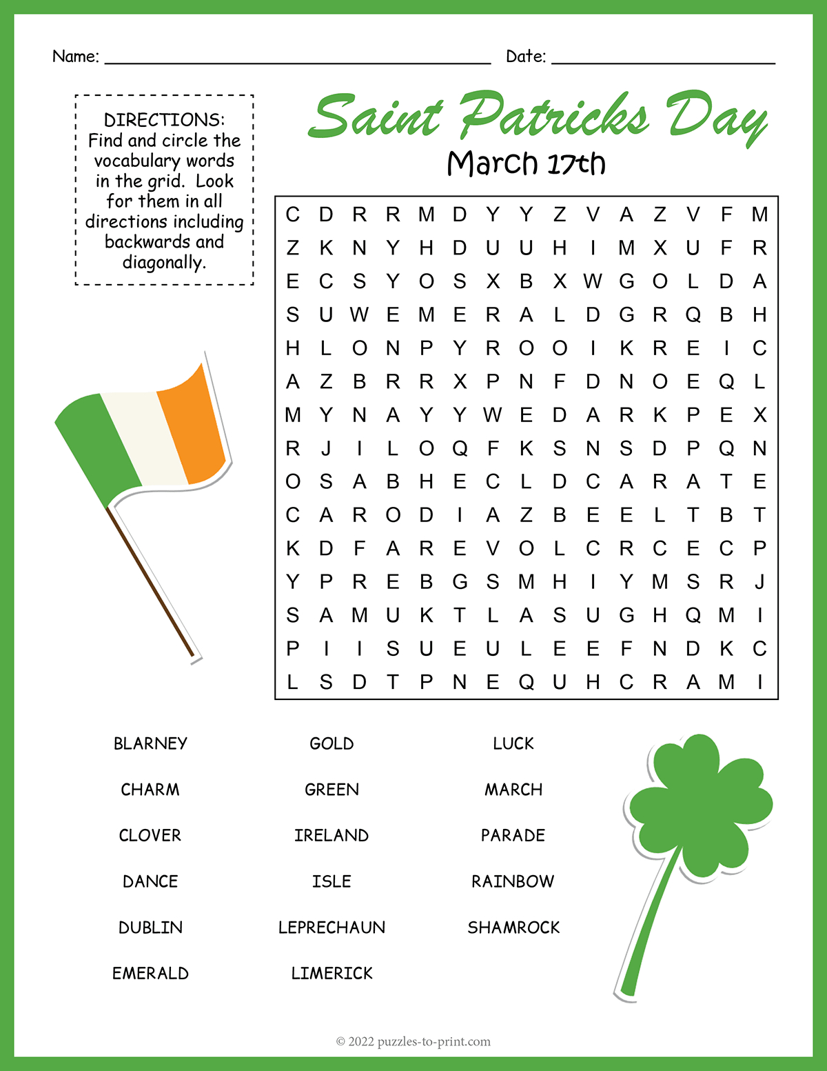 Saint Patrick'S Day Word Search in St Patrick's Day Puzzles Printable Free