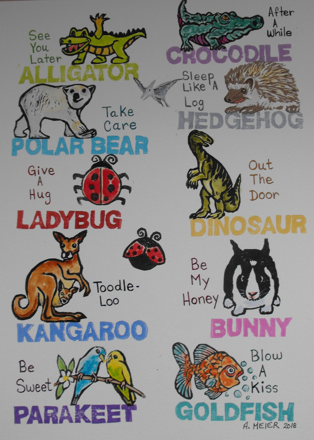 See You Later Alligator, Cute Goodbye Sayings, Modern Kids Room Décor, Original Linocut Block Print, Hand Carved Stamps, Nursery Rhyme, Poem - Etsy.de with Printable See You Later Alligator