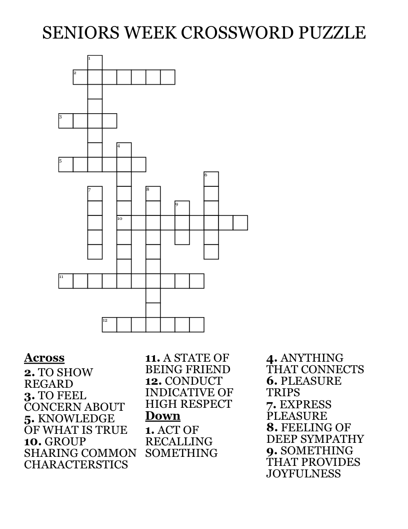 Seniors Week Crossword Puzzle - Wordmint throughout Free Crosswords For Seniors With Answers Printable