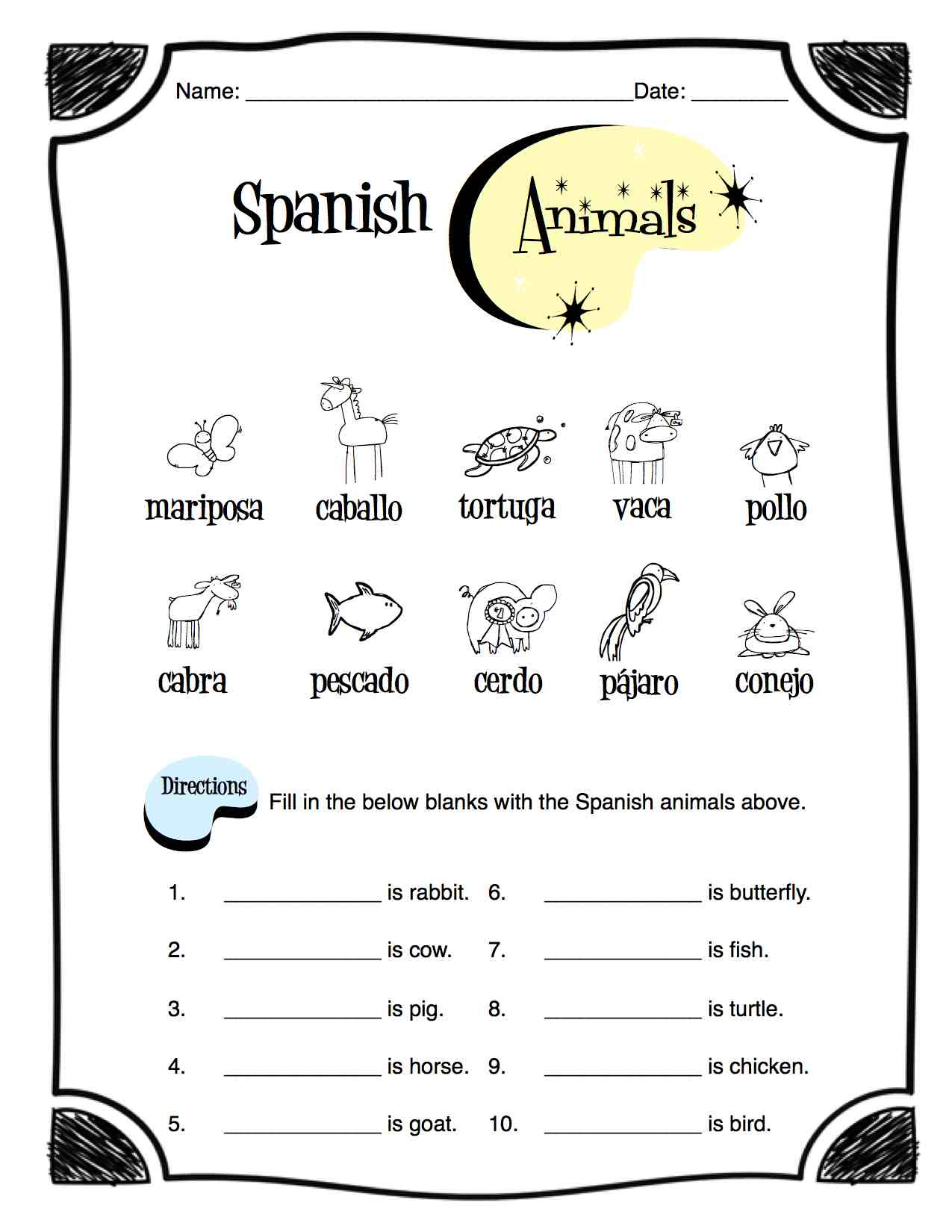 Spanish Animals Worksheet Packet | Madeteachers for Printable Spanish Worksheets For Beginners