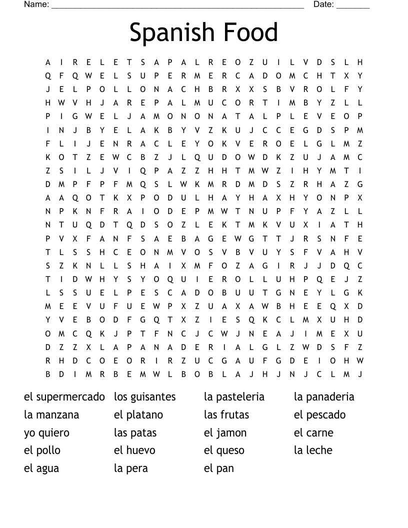 Spanish Food Word Search - Wordmint pertaining to Printable Word Searches In Spanish