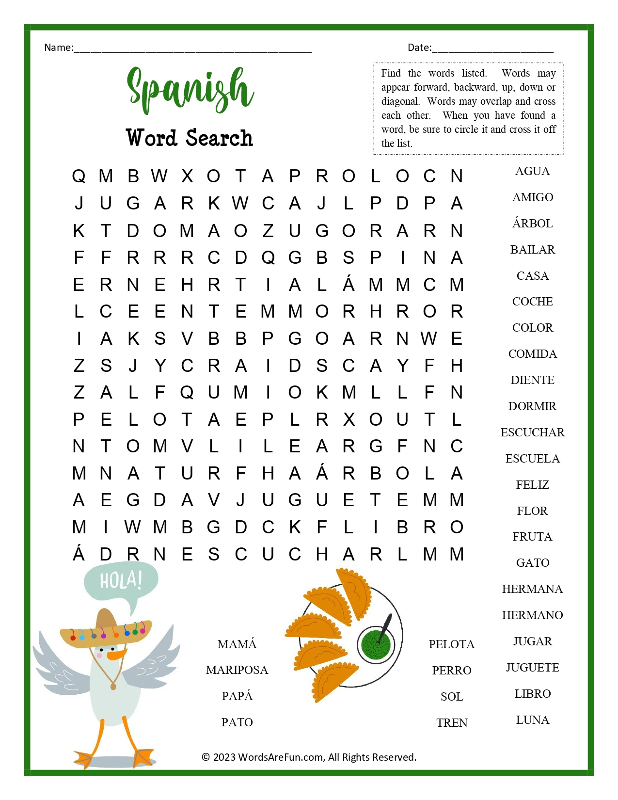 Spanish Word Search For Kids - Worksheets Library pertaining to Printable Word Searches In Spanish