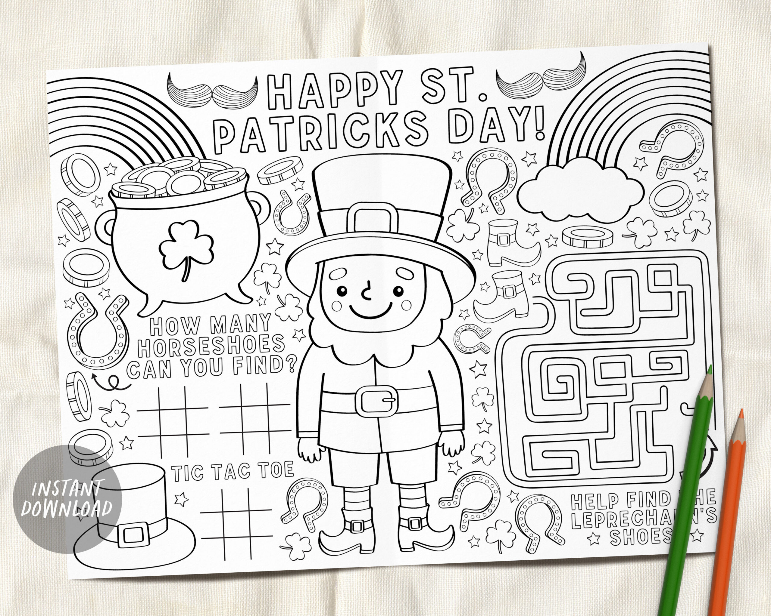 St Patricks Day Coloring Placemat For Kids Printable, Saint regarding St Patrick's Day Printable