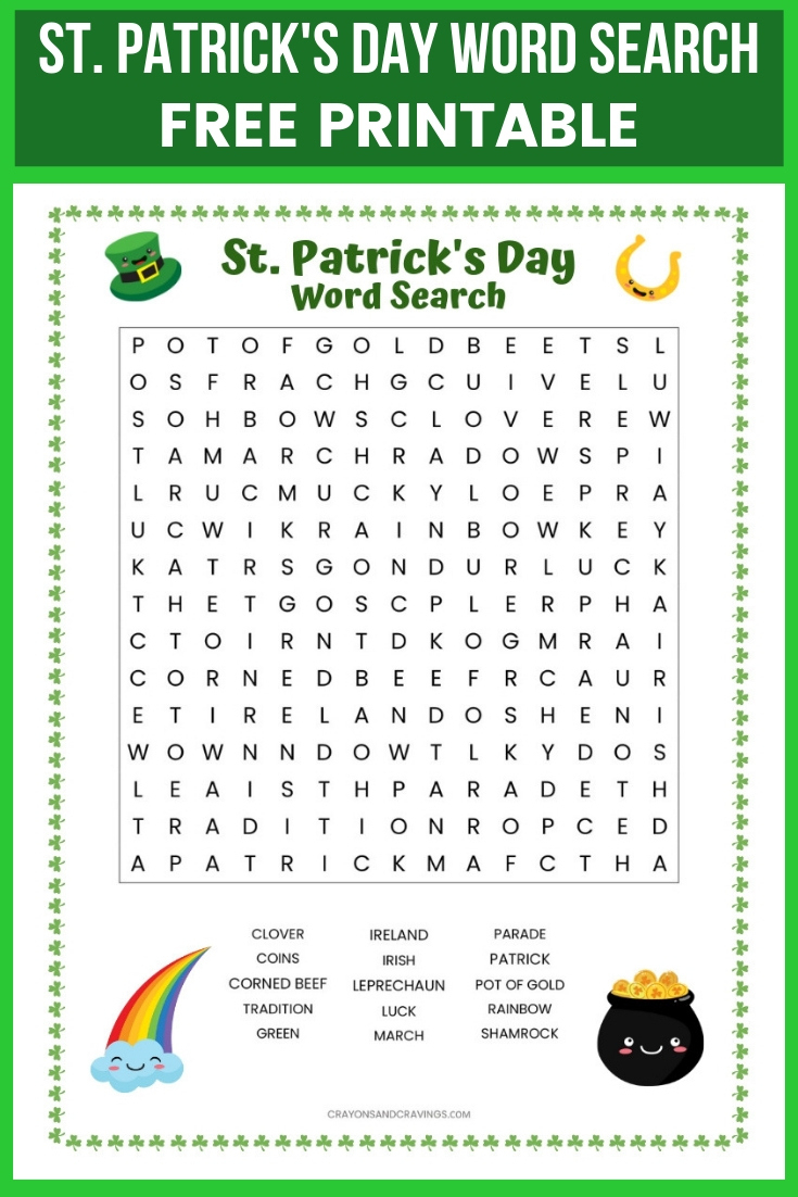 St. Patrick'S Day Word Search Free Printable Worksheet in St Patrick'S Day Puzzles Printable Free