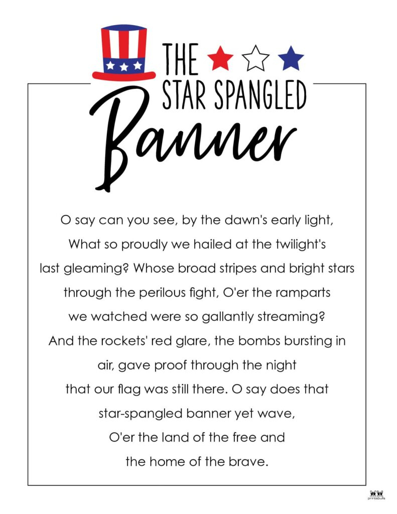 Star Spangled Banner Lyrics - 10 Free Printables | Printabulls in Printable Lyrics For The Star Spangled Banner