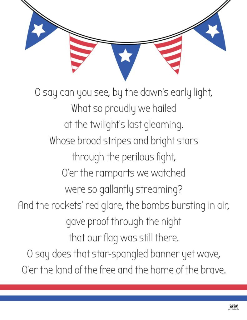 Star Spangled Banner Lyrics - 10 Free Printables | Printabulls within Printable Star Spangled Banner Lyrics