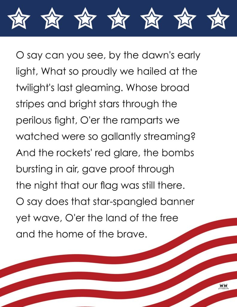 Star Spangled Banner Lyrics - 10 Free Printables | Printabulls within Printable Words To The Star Spangled Banner