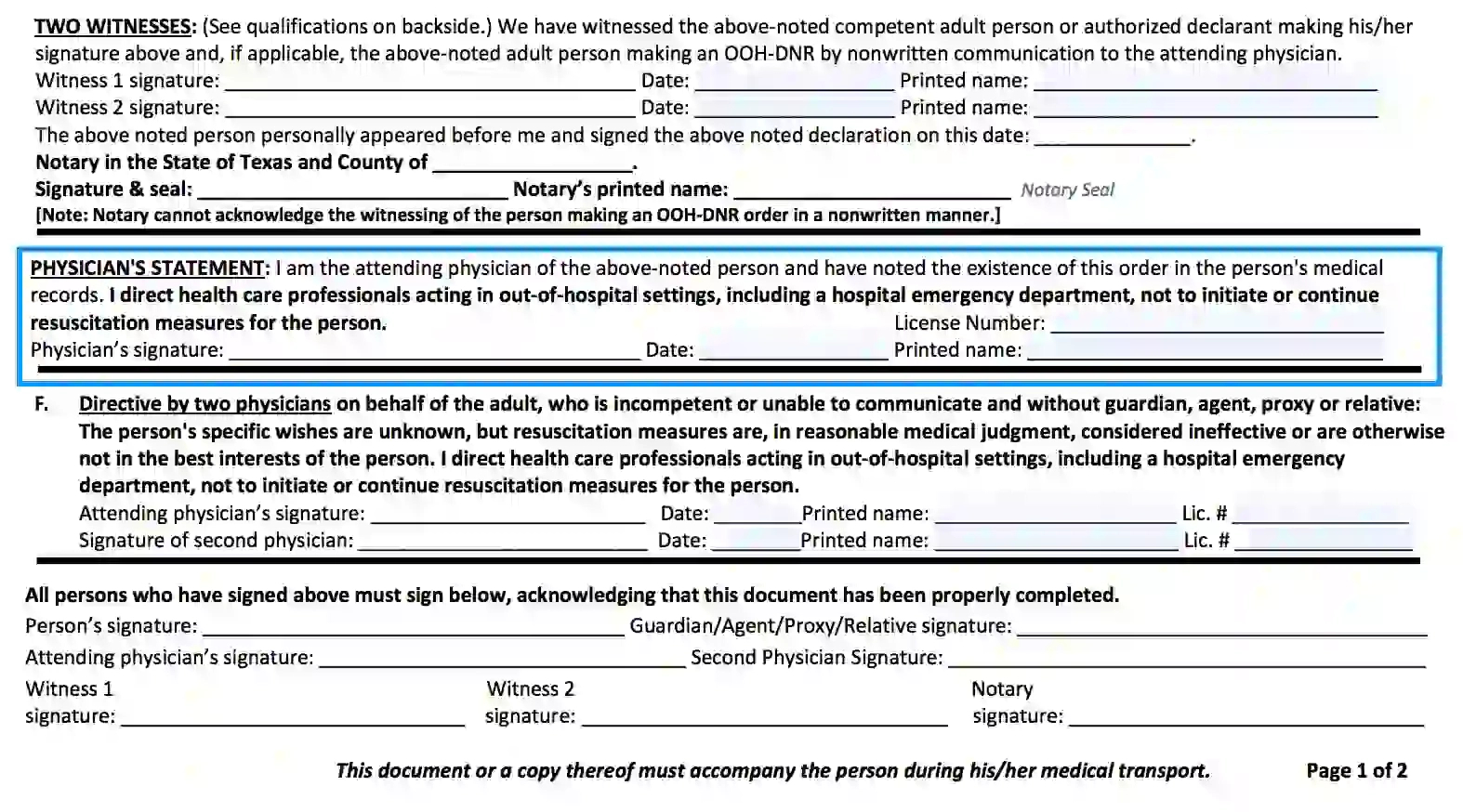 Texas Dnr Form | Tx Do Not Resuscitate Order Template throughout Free Printable Dnr Form Texas