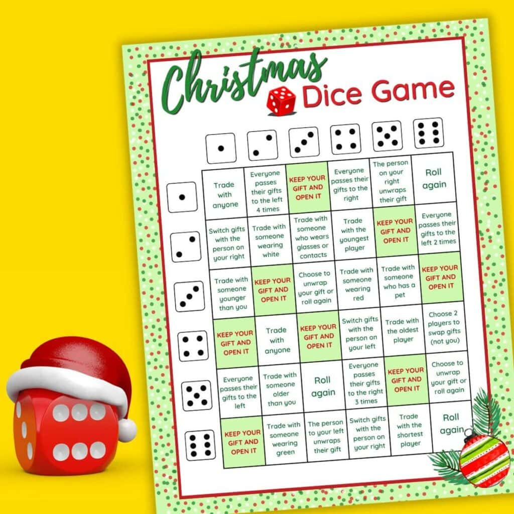 The Christmas Dice Game - A Fun Gift Exchange Printable Game! throughout Christmas Gift Exchange Dice Game Free Printable