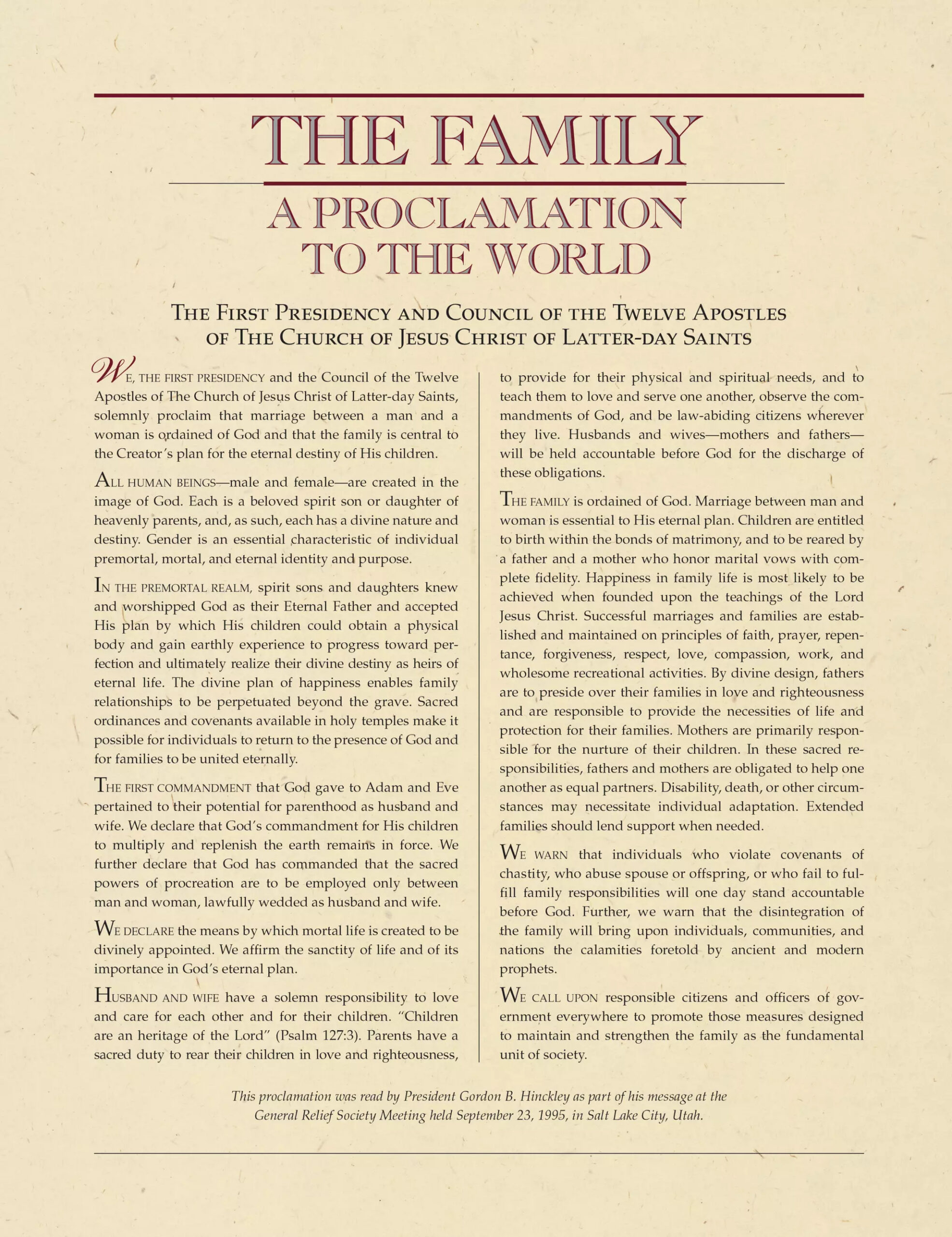 The Family: A Proclamation To The World | Pdf intended for A Proclamation to the World Printable