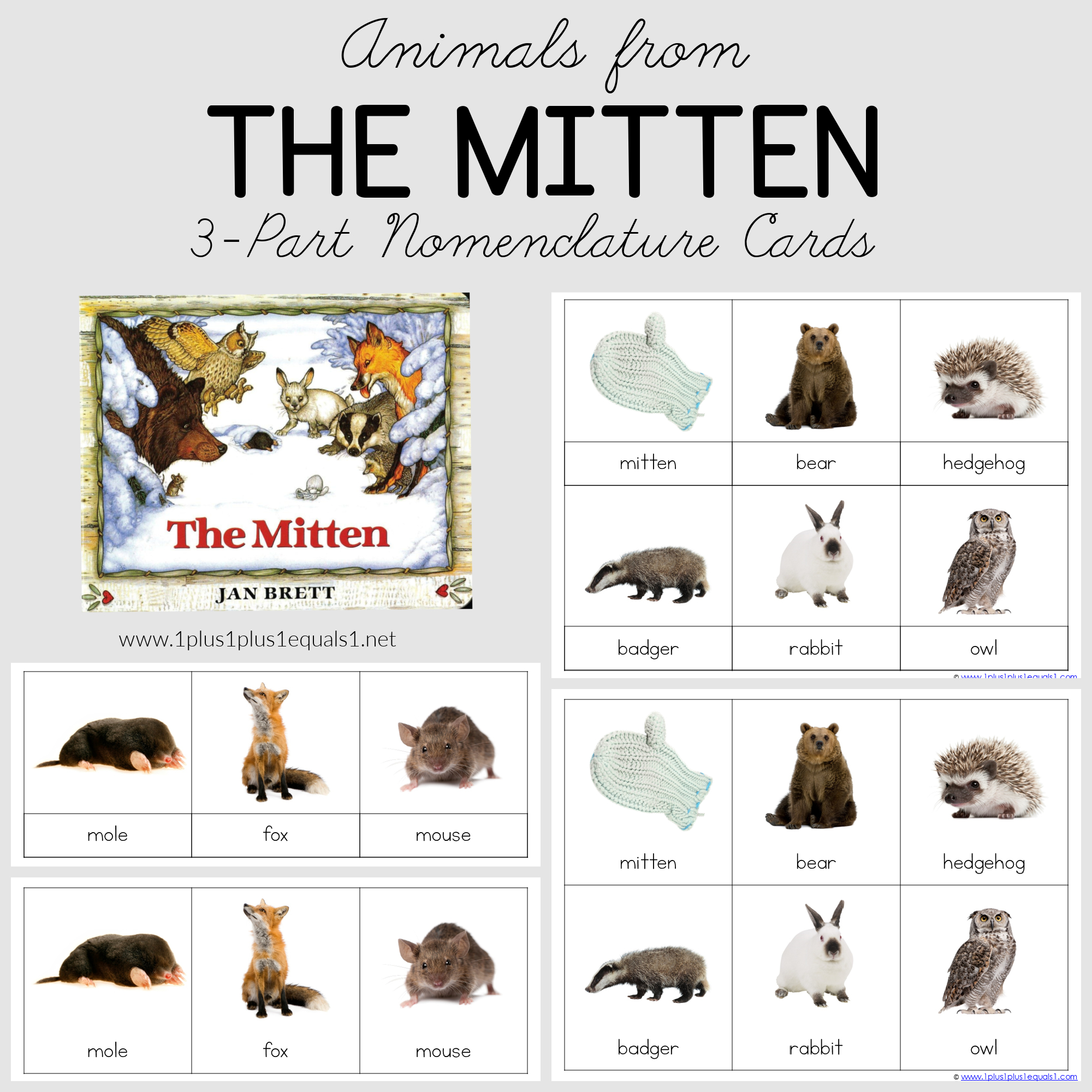 The Mitten 3 Part Cards - 1+1+1=1 regarding Printable Animals From The Mitten