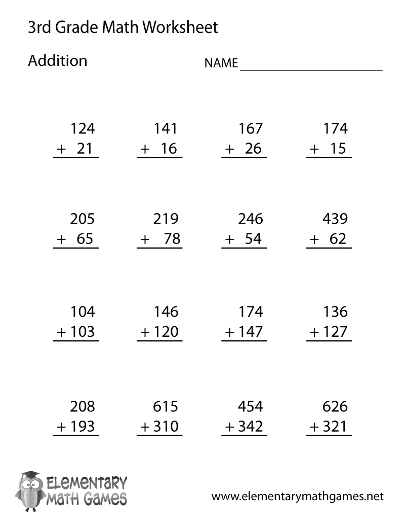 Third Grade Addition Worksheet inside Free Printable Math Worksheets For 3rd Grade