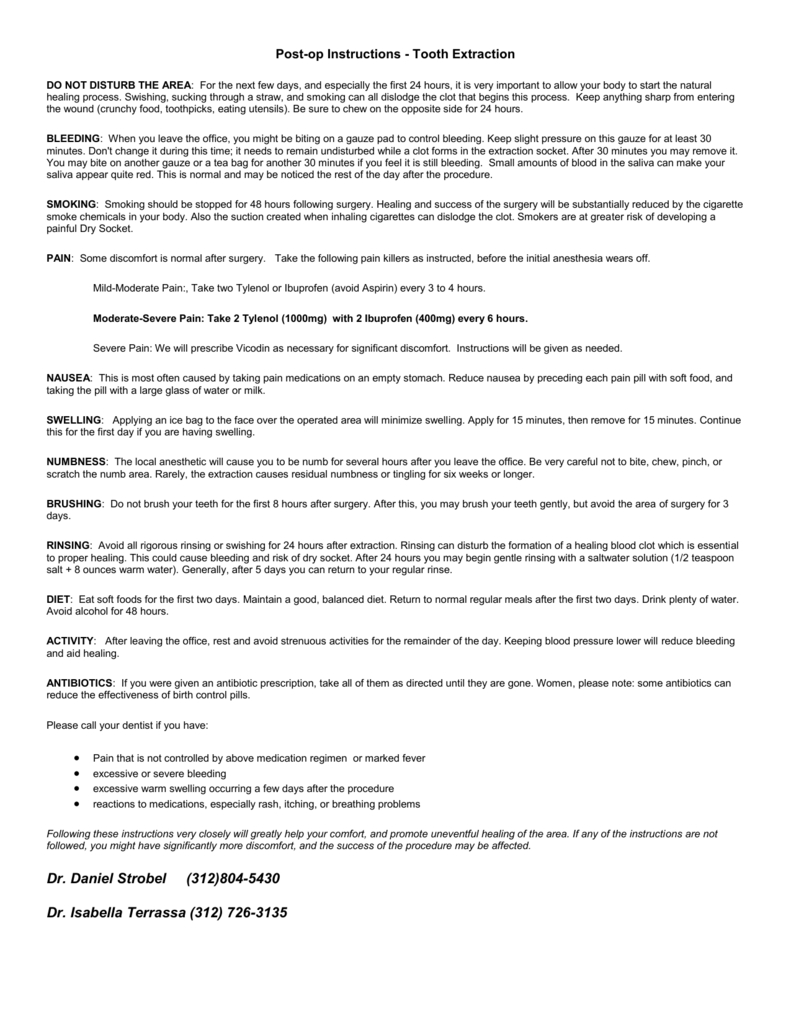 Tooth Extraction Post-Op Instructions | Dental Care regarding Post Op Extraction Instructions Printable