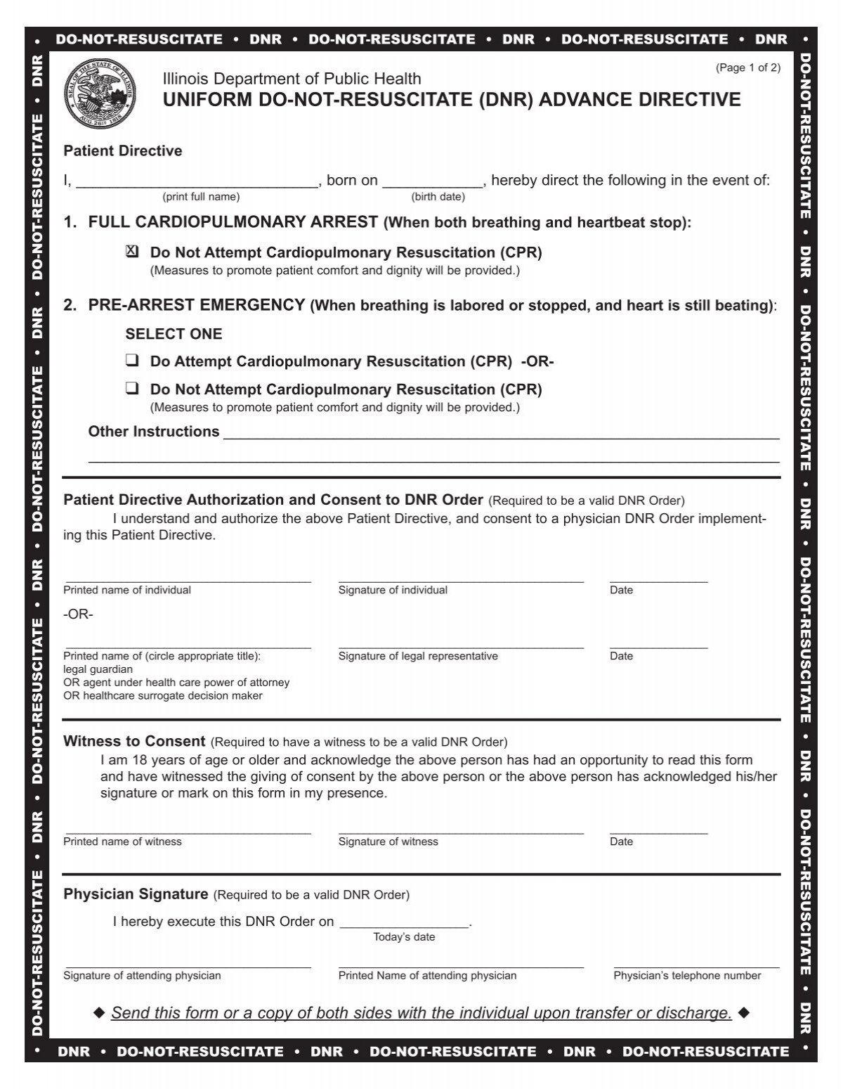 Uniform Do-Not-Resuscitate (Dnr) Advance Directive with Printable Do Not Resuscitate Form