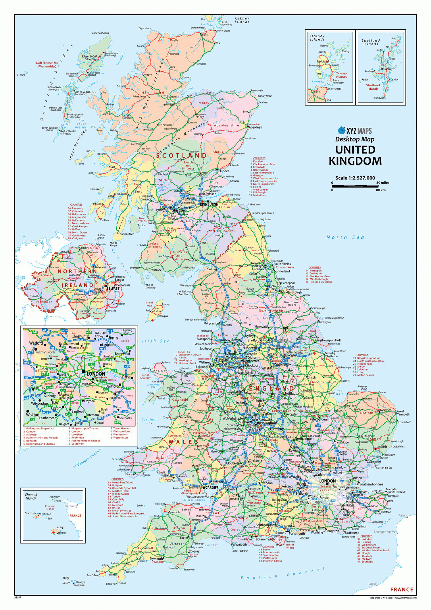 United Kingdom Political Desktop Map, A3 Size : Xyz Maps intended for Printable Map of Great Britain