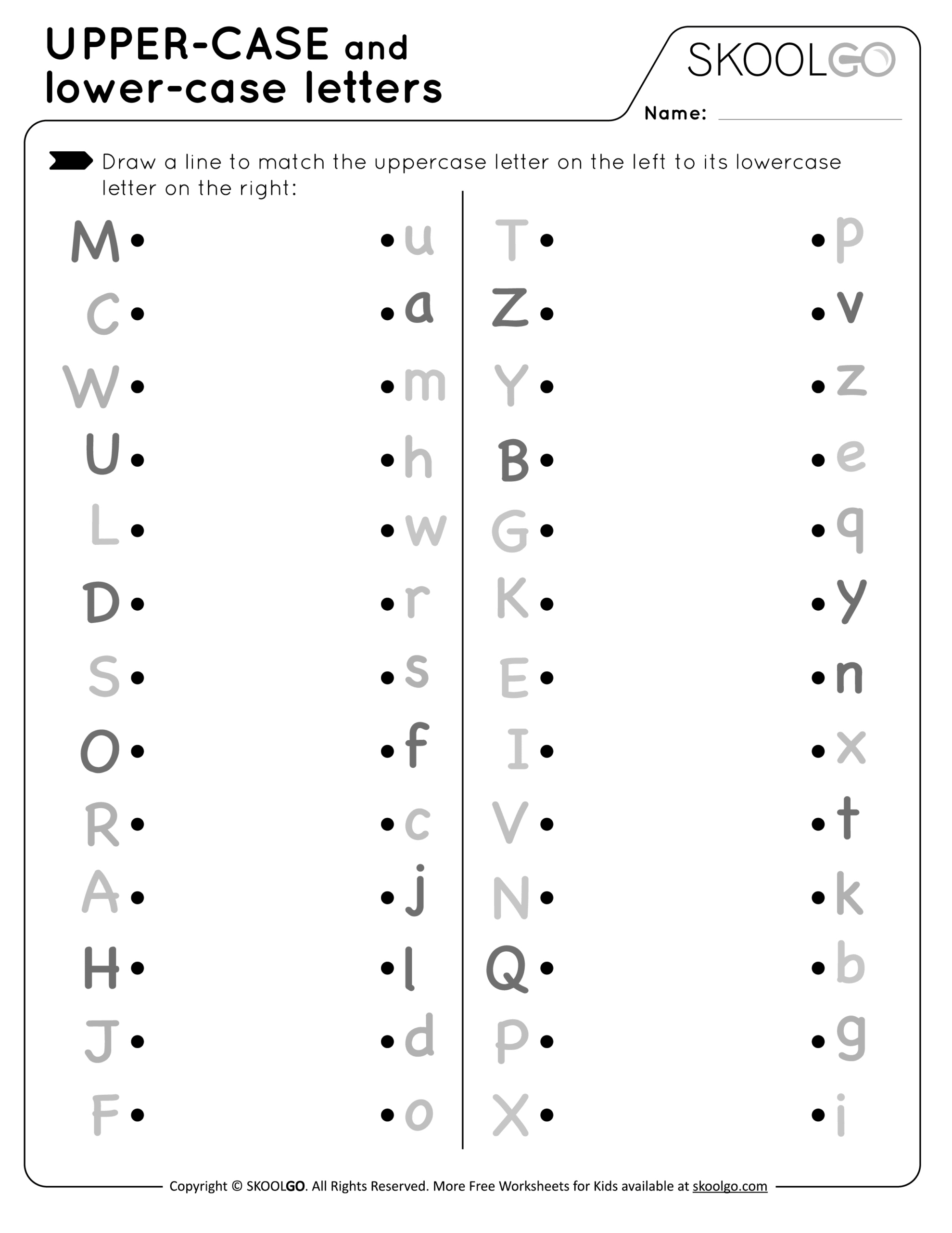 Upper-Case And Lower-Case Letters - Free Worksheet For Kids in Printable Match Uppercase and Lowercase Letters