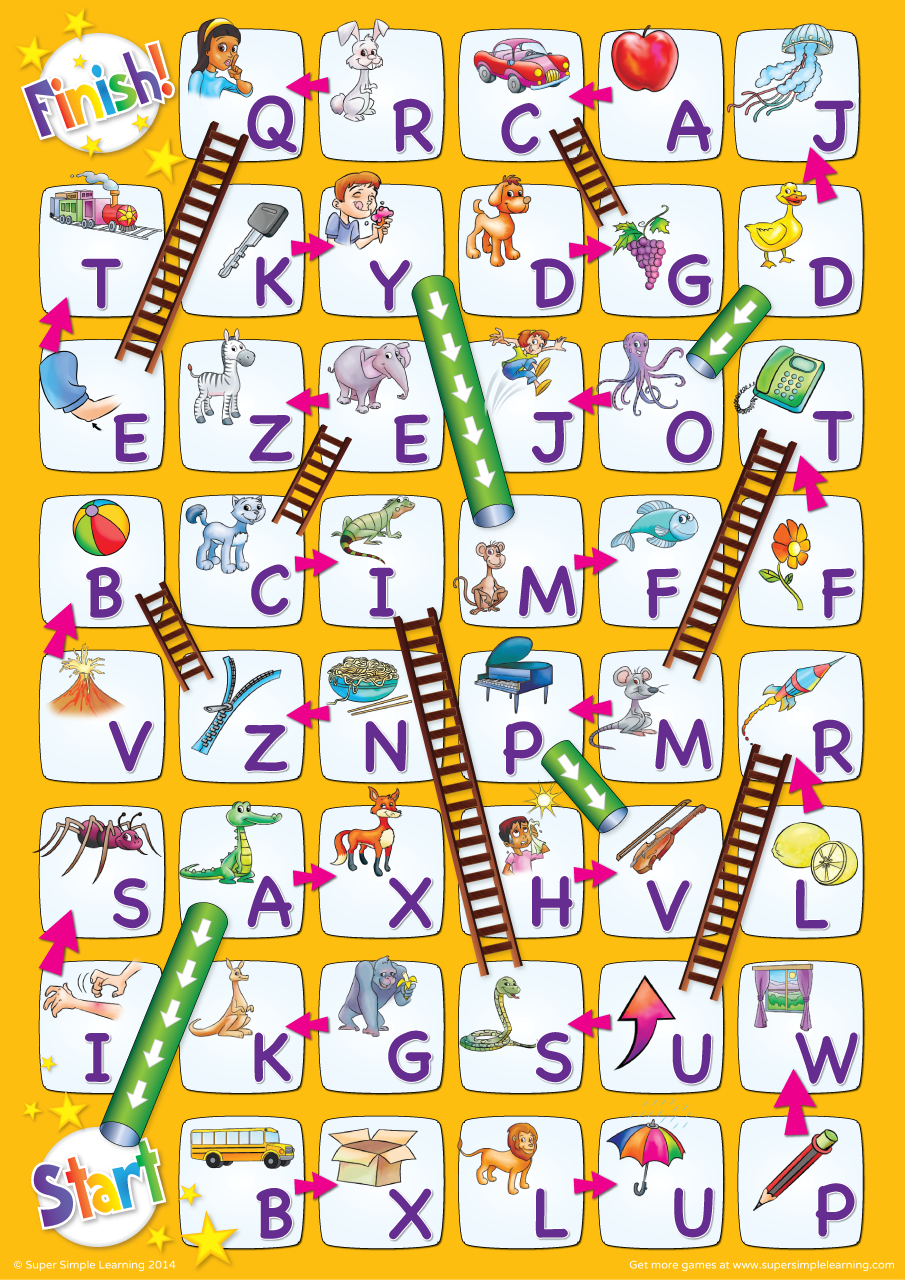 Uppercase Alphabet Chutes & Ladders Game - Super Simple throughout Printable Chutes And Ladders Game
