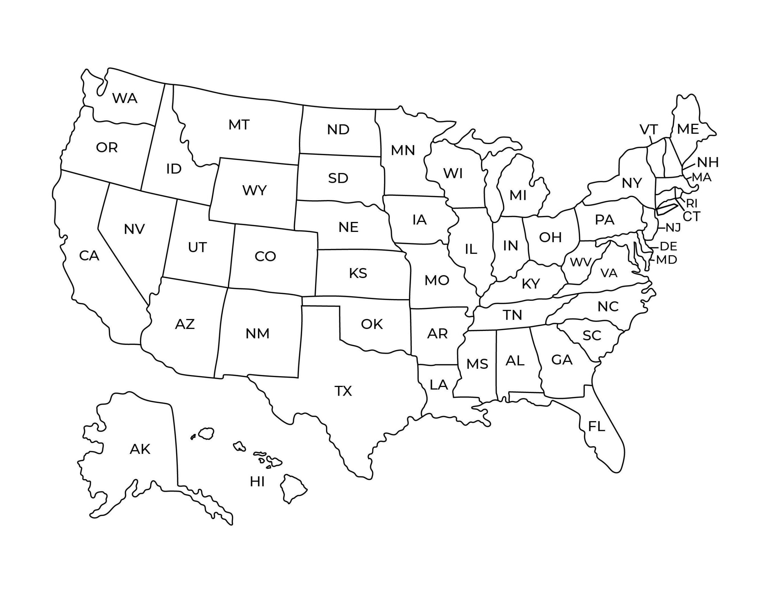 Usa Karte Usa Beschriftet, Schwarz Weiß Karte Usa Printable - Etsy.de pertaining to Printable Us Map Black and White