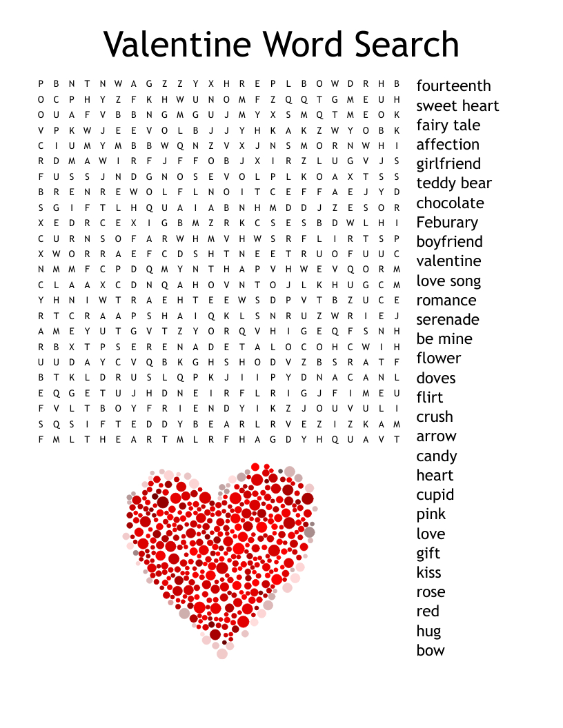 Valentine Word Search - Wordmint throughout Valentine's Day Puzzles Printable