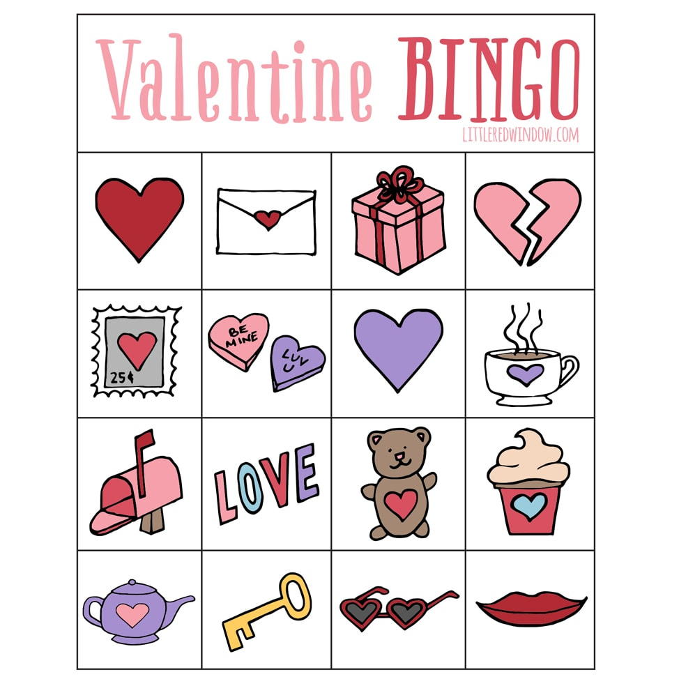 Valentine'S Bingo - Free Printable - Little Red Window intended for Valentine's Day Bingo Printables