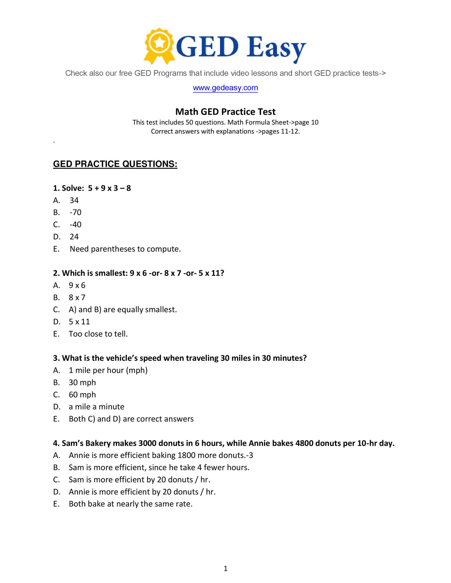 Week 15 Homework Adv Math- Printable-Ged-Math-Practice-Test2- Do for Ged Prep Test Printable Free