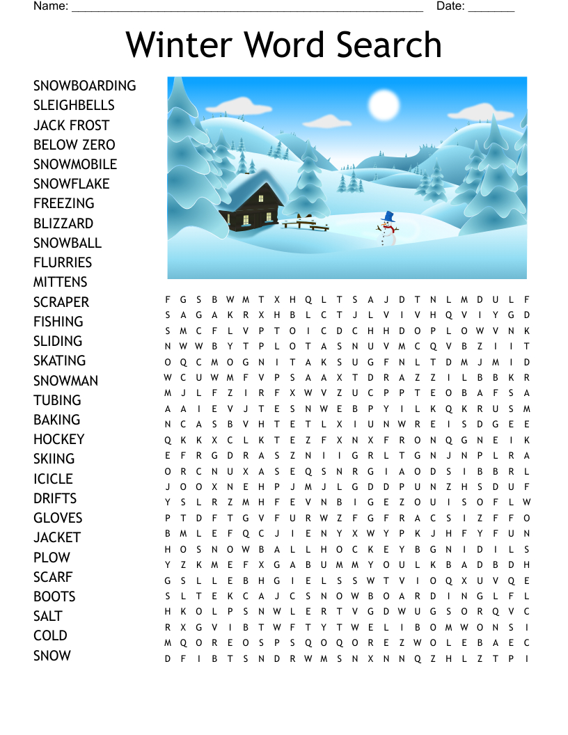 Winter Word Search - Wordmint throughout Free Printable Winter Word Search